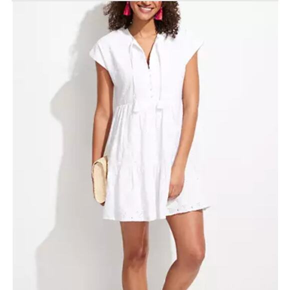 Vineyard Vines Island White Eyelet Tiered Dress Small - Picture 1 of 5